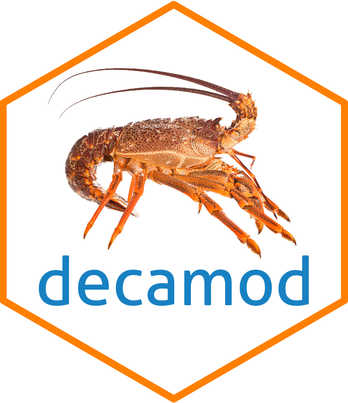 Decamod package hex sticker featuring a New Zealand rock lobster